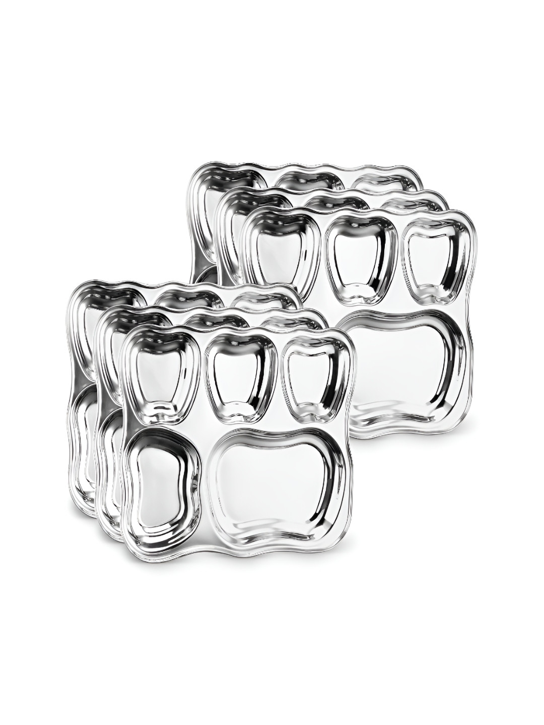 Classic Essentials Silver-Toned 6 Pieces Stainless Steel Glossy Plates