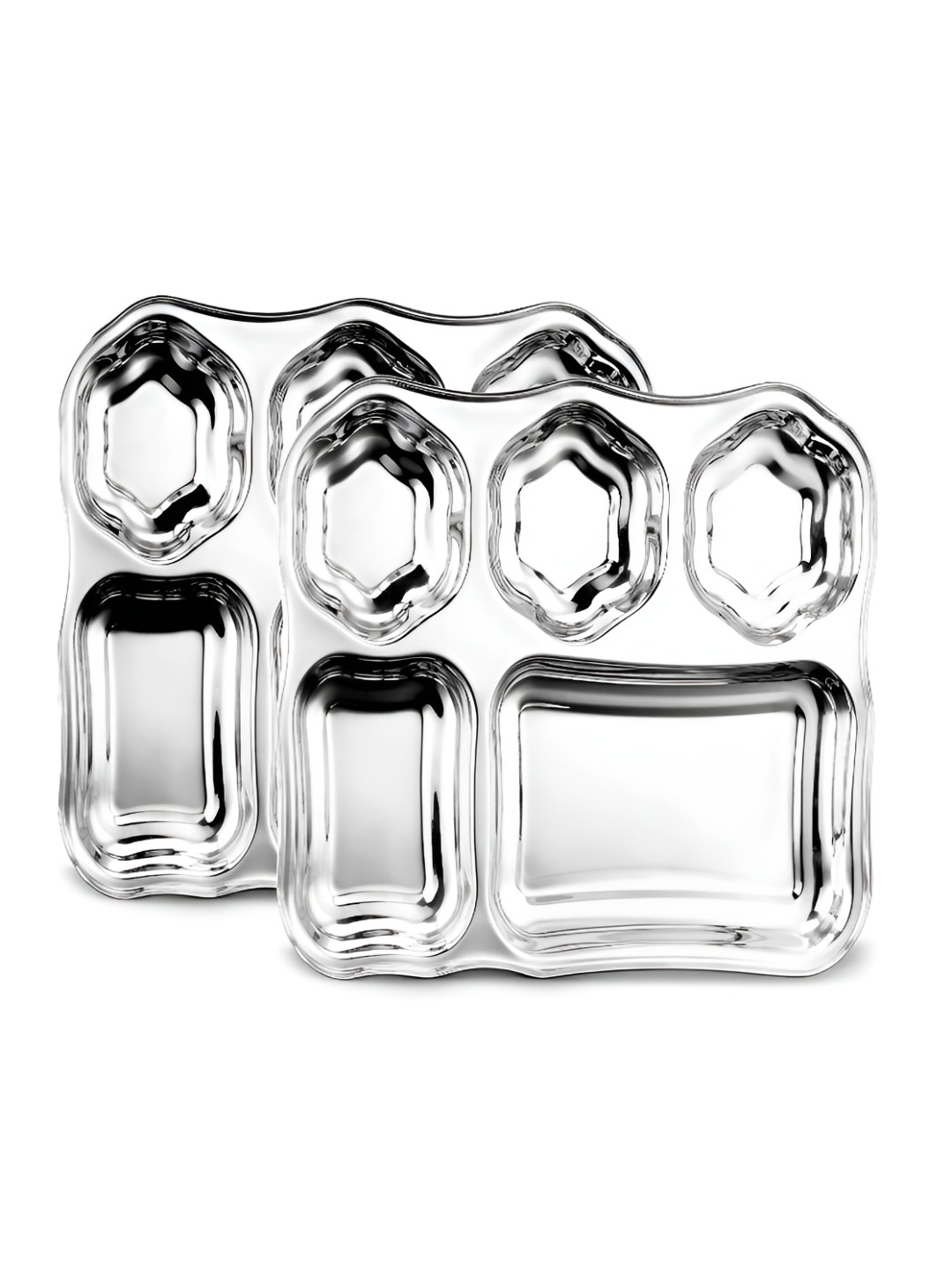Classic Essentials Silver-Toned 2 Pieces Stainless Steel Glossy Plates