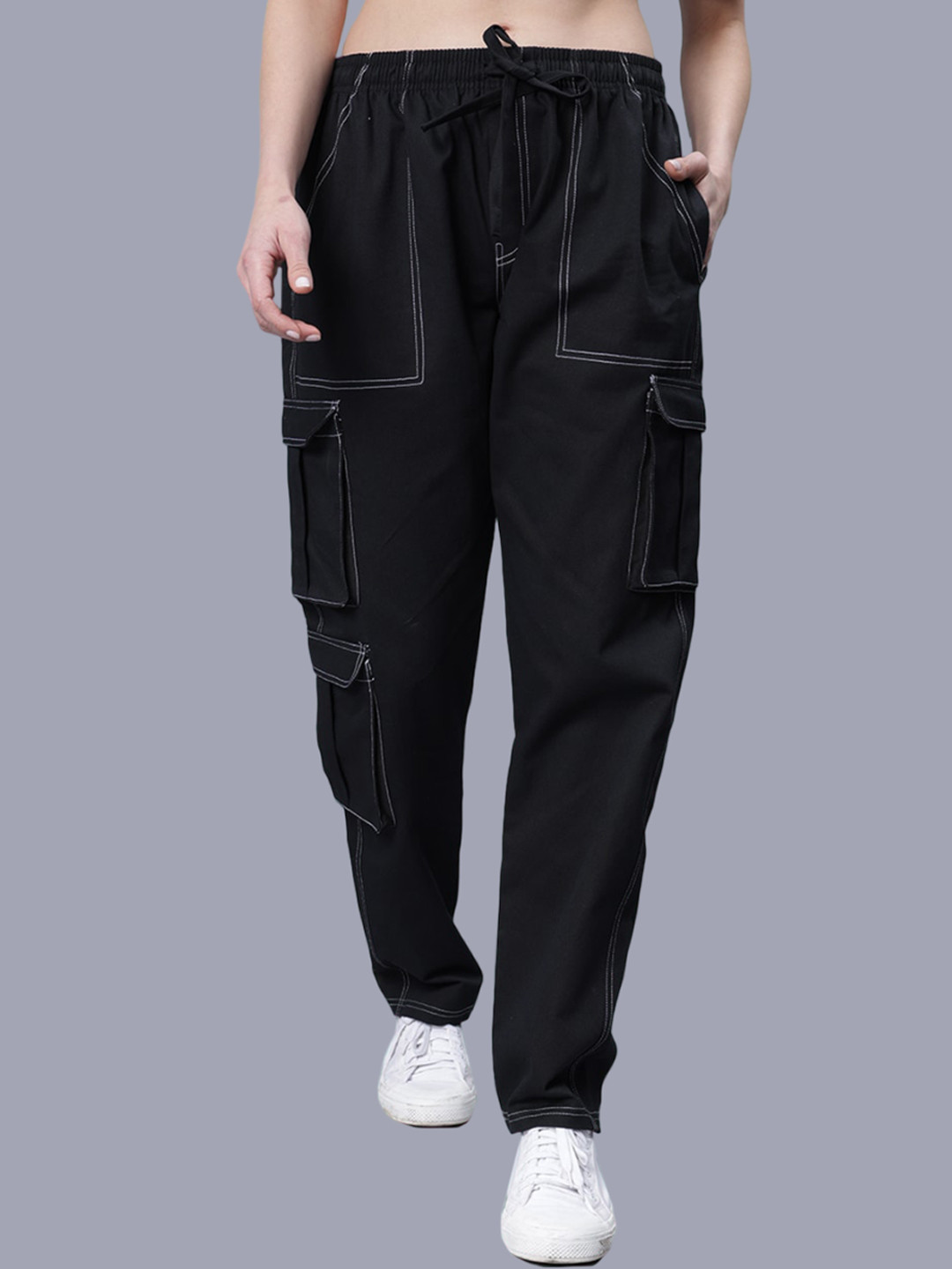Mad Over Print Women Relaxed Easy Wash Cotton Cargo Trousers