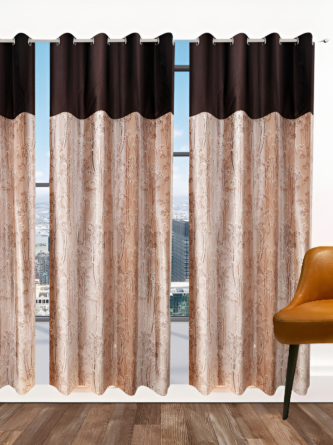 Stella Creations Brown 3 Pieces Floral Room Darkening Door Core