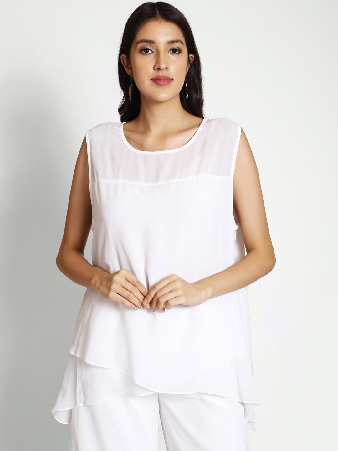 250 DESIGNS Round Neck Semi Sheer Georgette Top