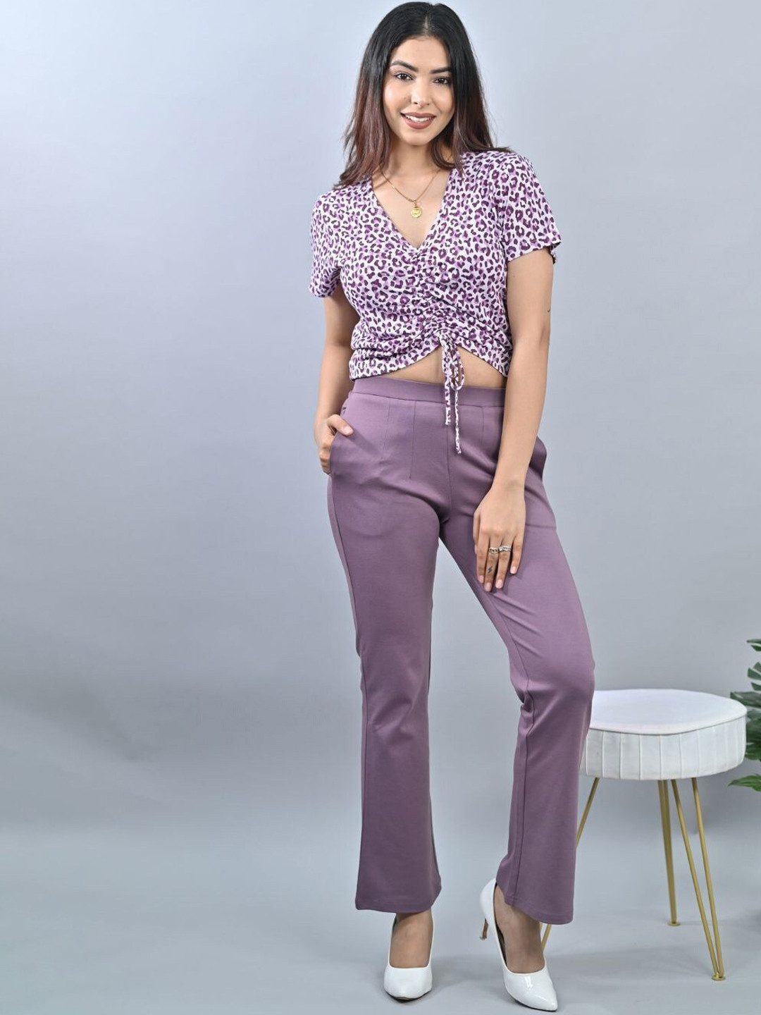 Mlada Women Bootcut Flared Mid Rise Trousers