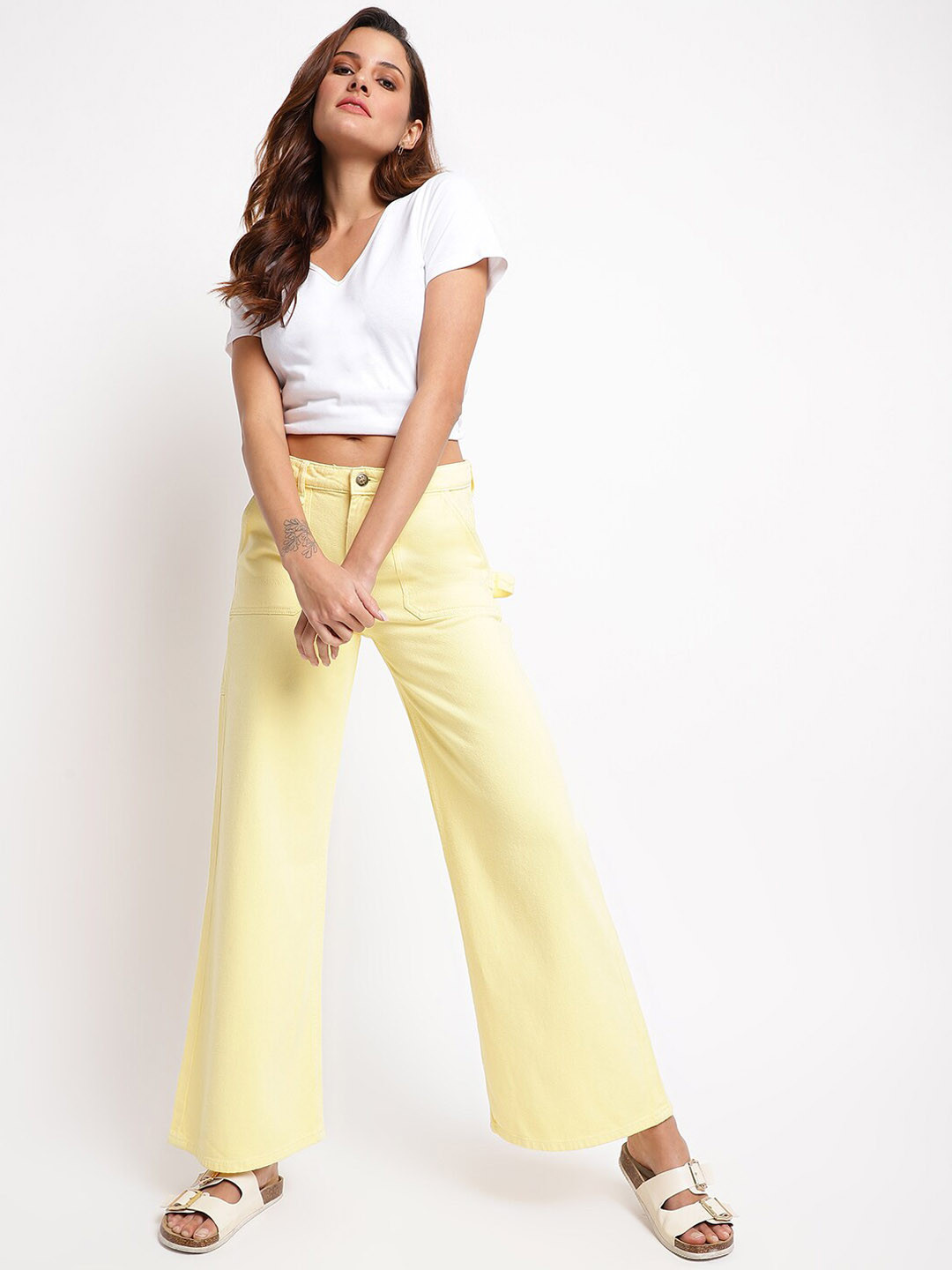 TALES & STORIES Women Cotton Wide Leg Denim Jeans