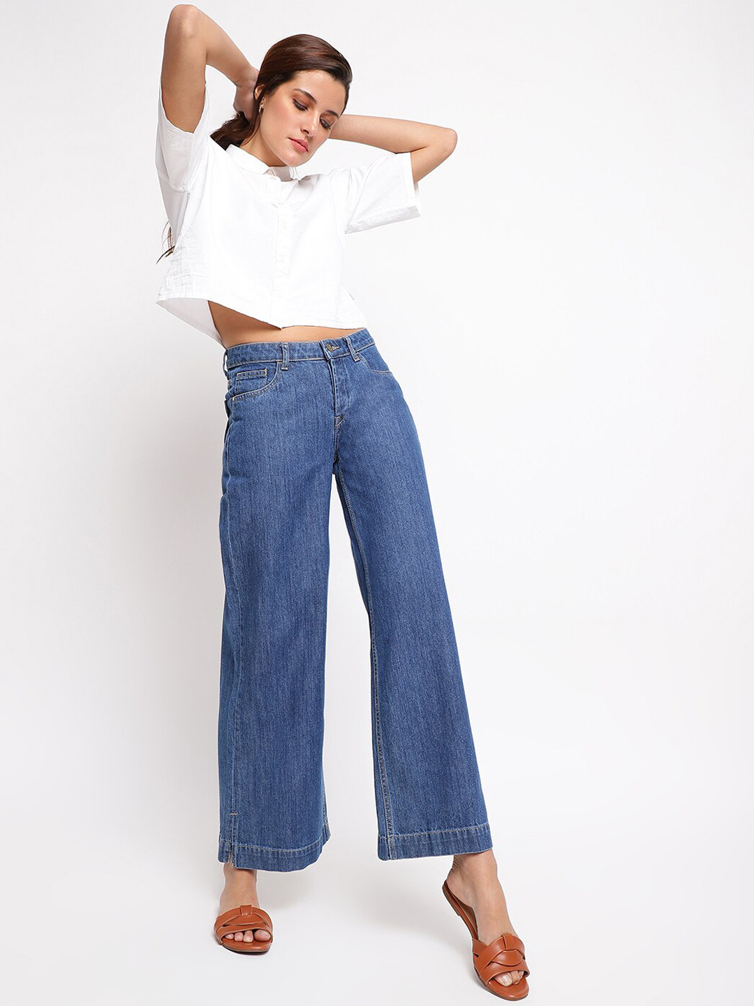 TALES & STORIES Women Flared Denim Low Distress Jeans