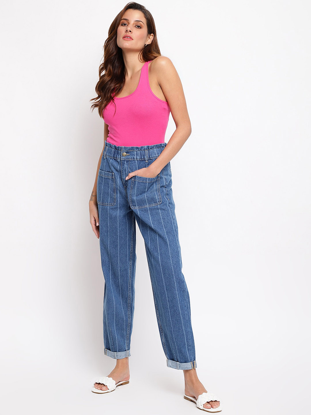 TALES & STORIES Women Striped Clean Look Denim Jeans