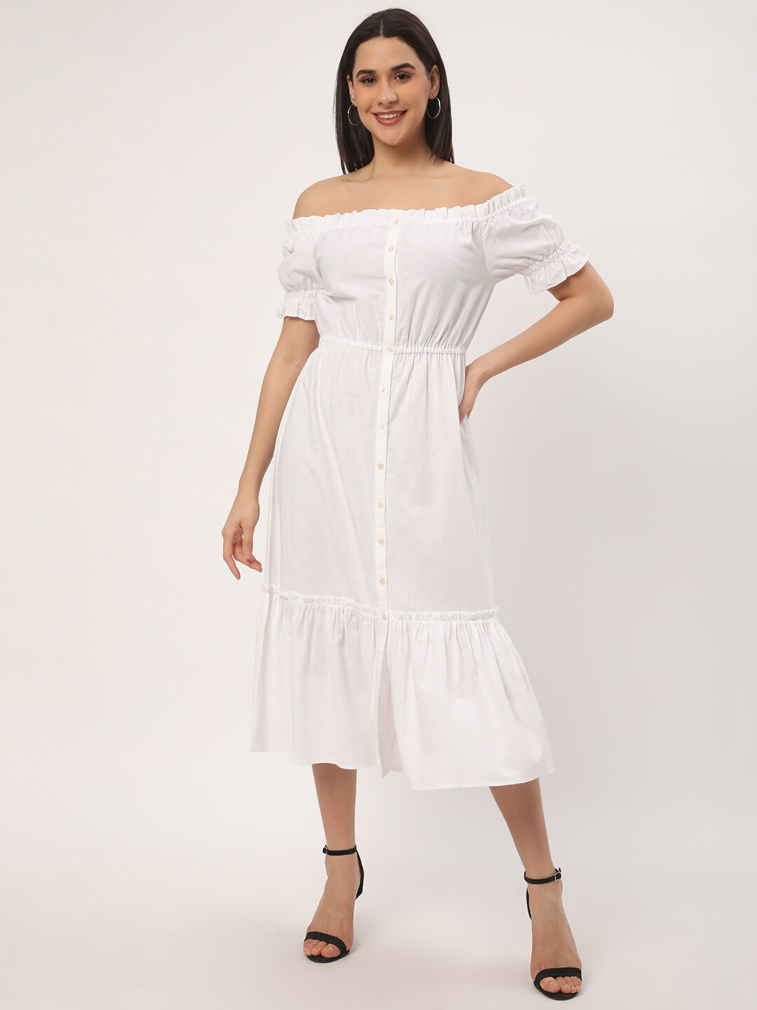 R&B Puff Sleeves Off-Shoulder A-Line Dress