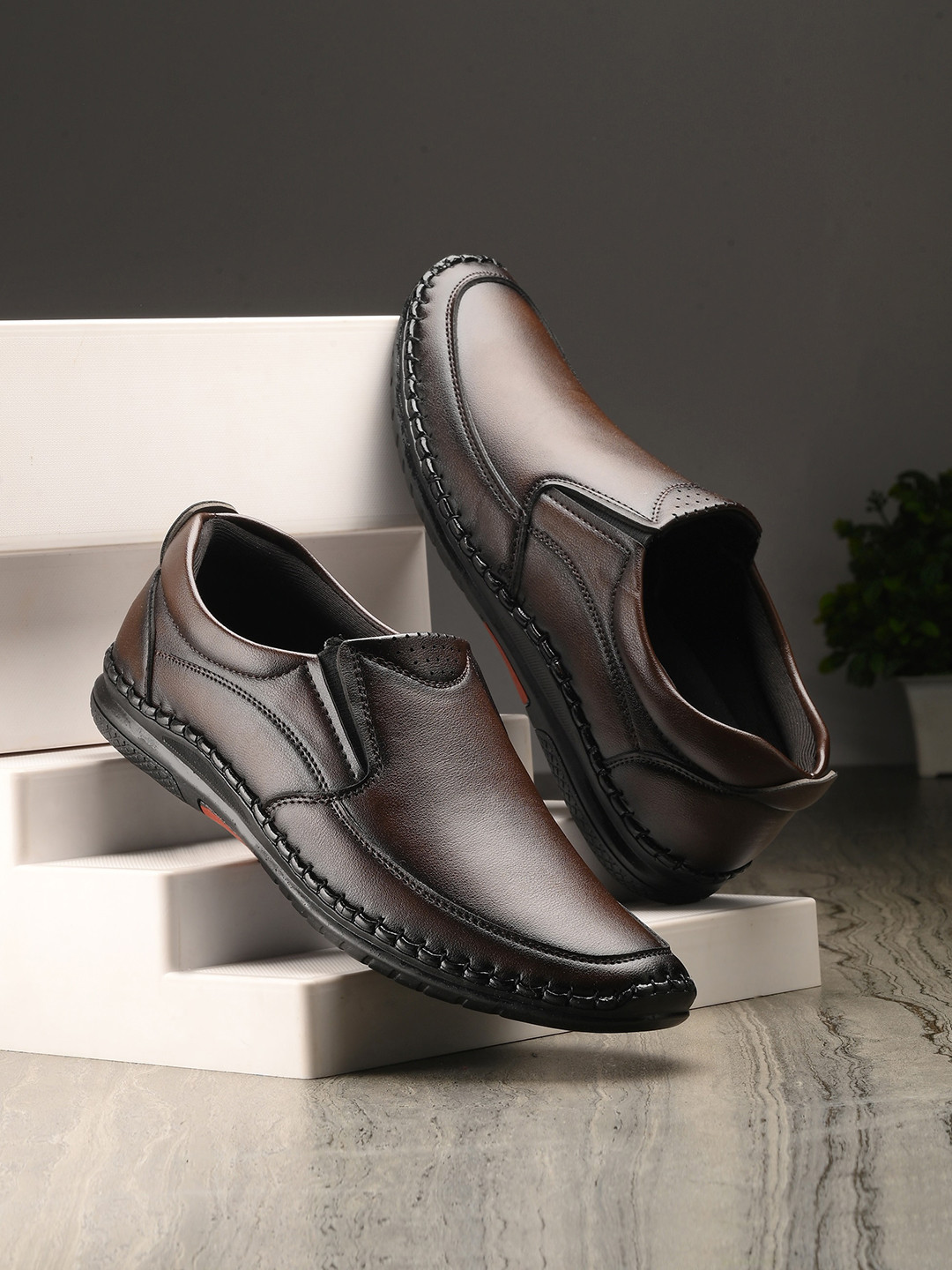 BUCIK Men Textured Slip-On Formal Shoes
