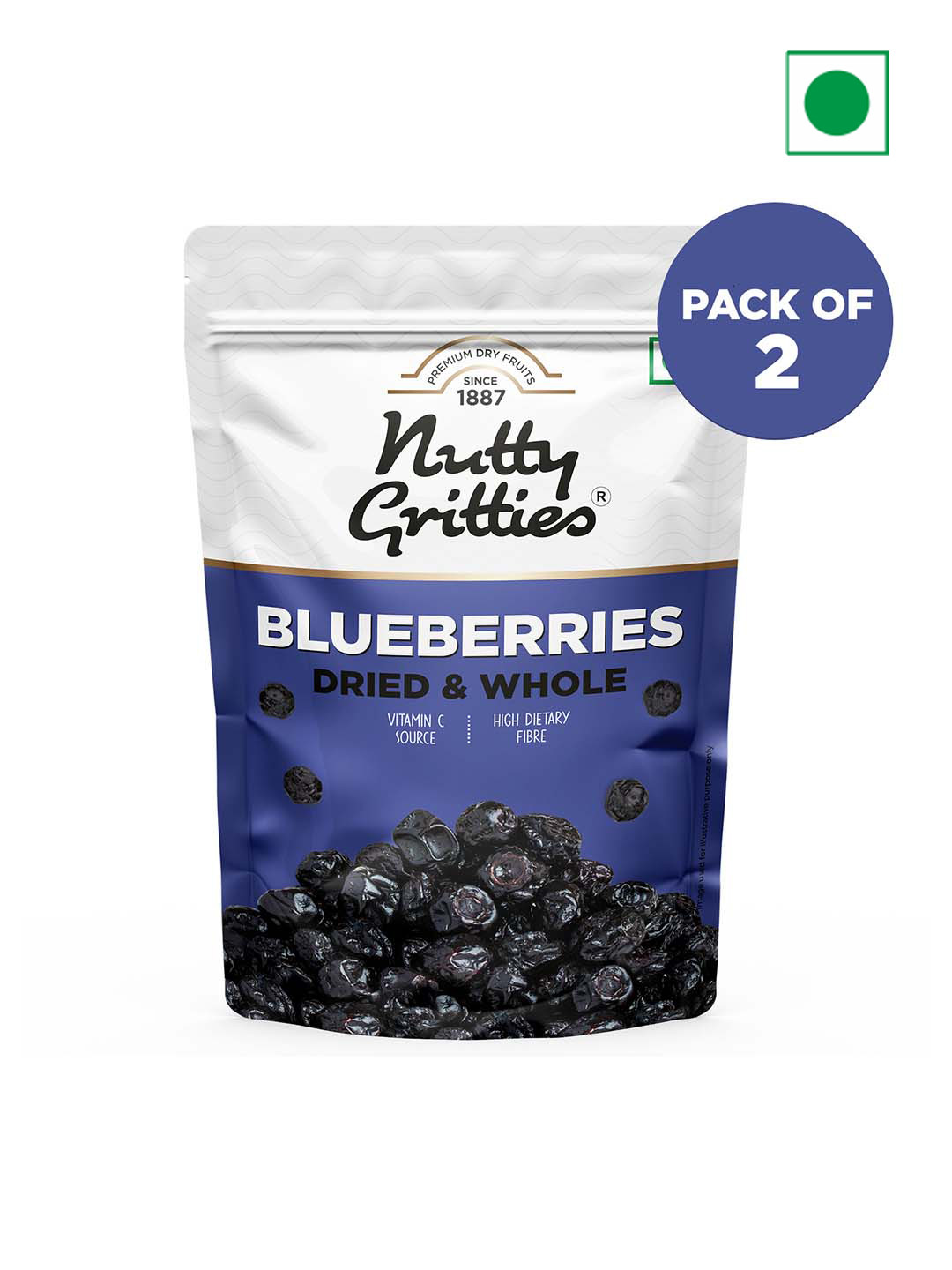 Nutty Gritties 2 Pcs Blueberries Dried & Whole Healthy Snack - 300g