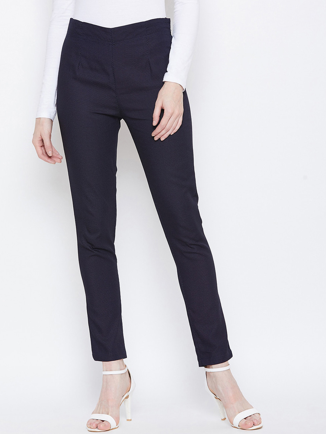Ruhaans Women Smart Slim Fit Cotton Trousers