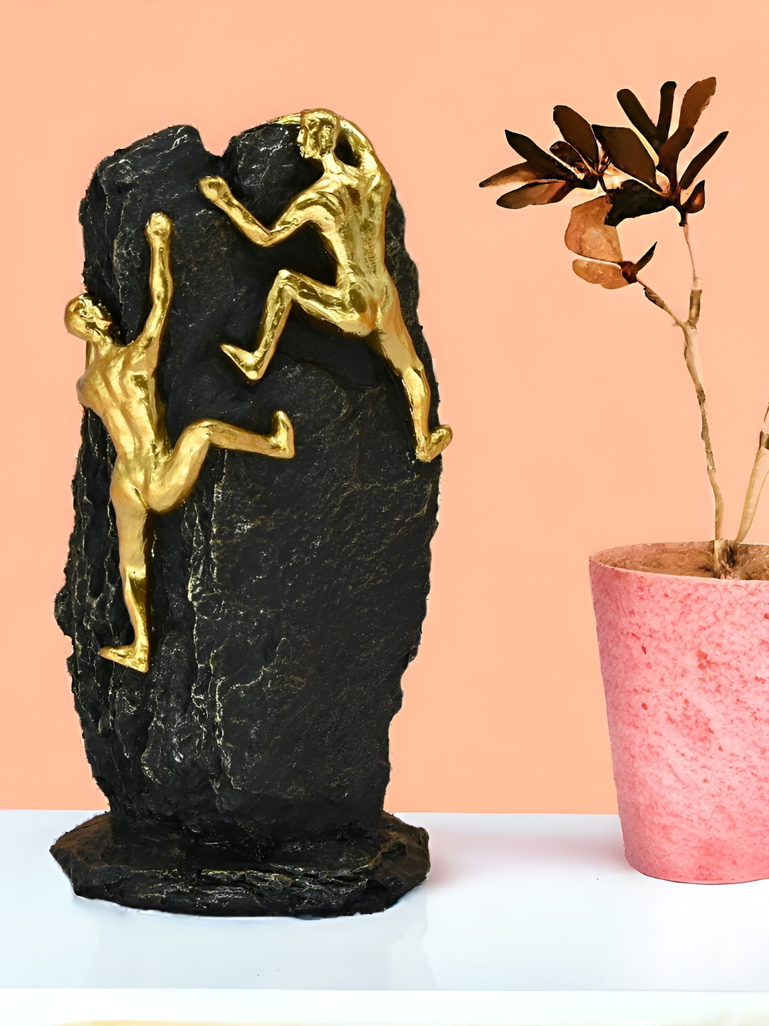 Ascension Men Climbing On Rock Mountaineers Black Polyresin Matte Home Office Medium Showpiece - 10 Inches