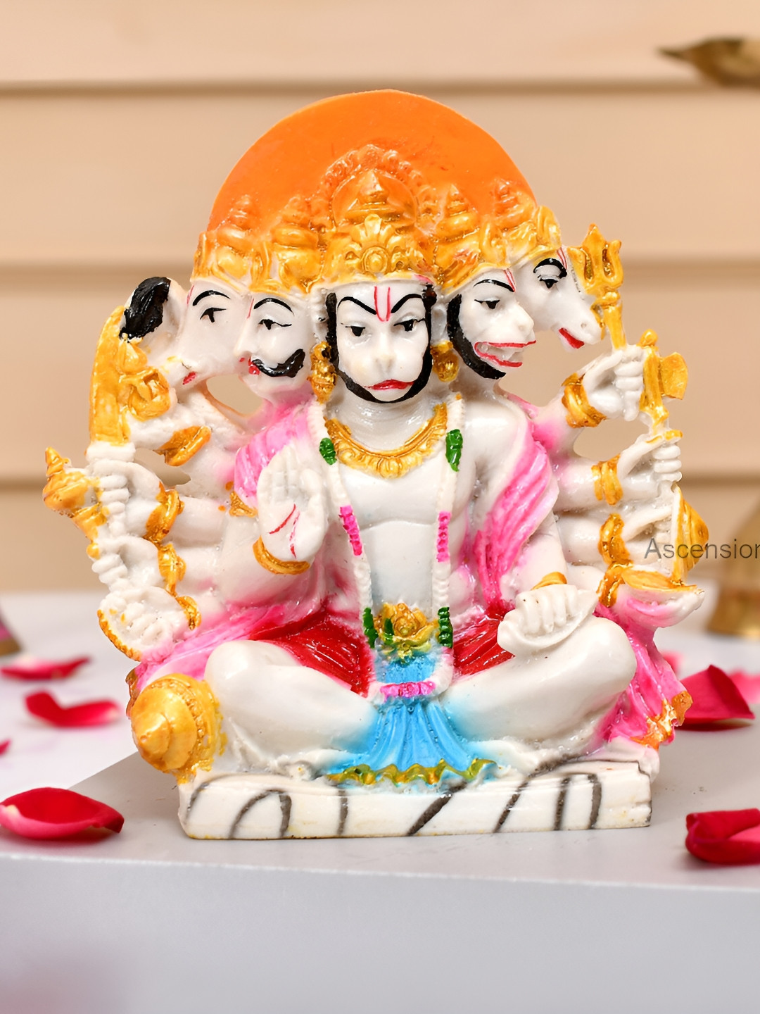 Ascension Panchmukhi Hanuman Ji Murti White Polyresin Glossy Prayer Room Small Showpiece - 5.7 Inches