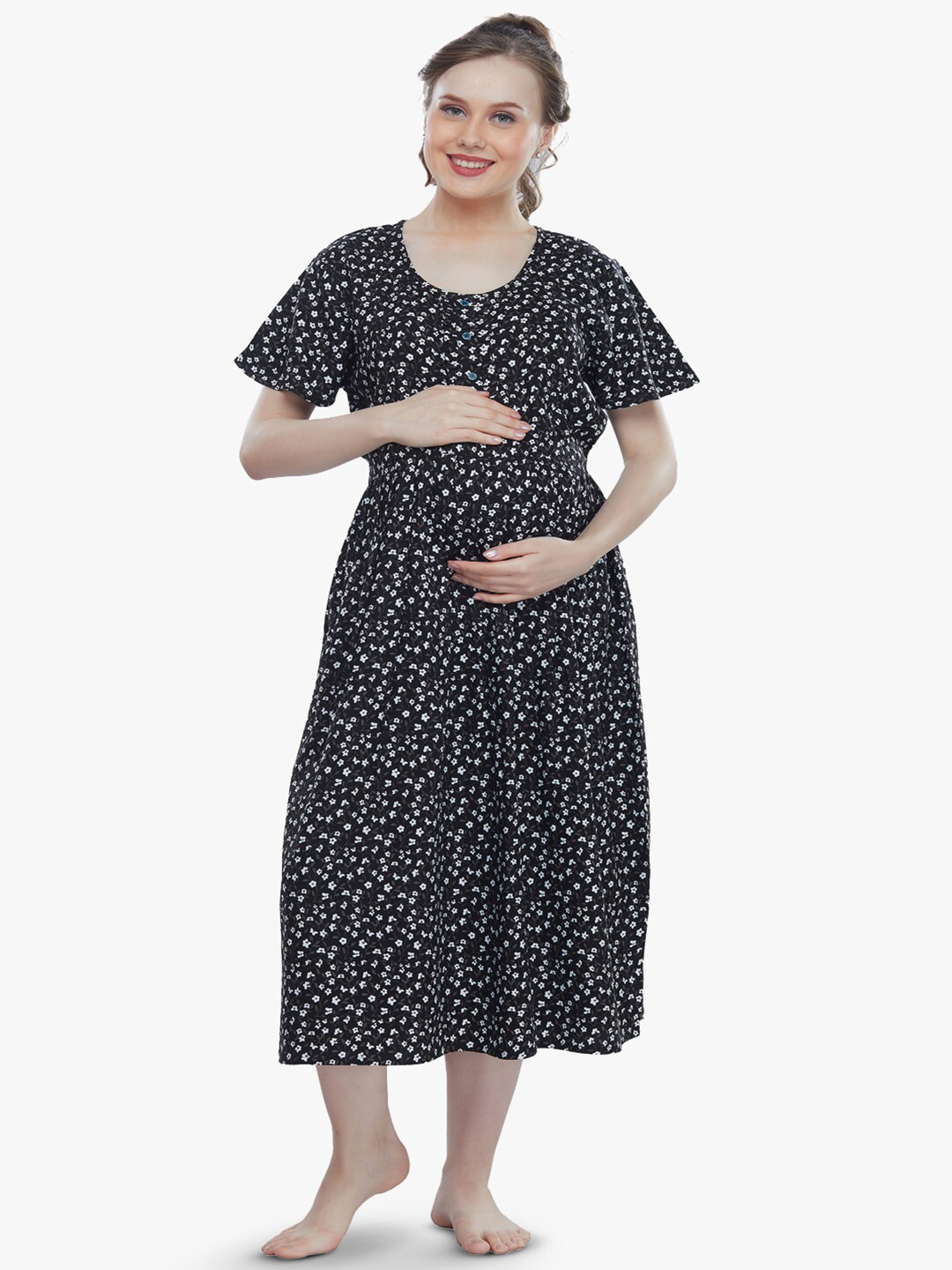 QUIRA Women Maternity Printed Nightdress