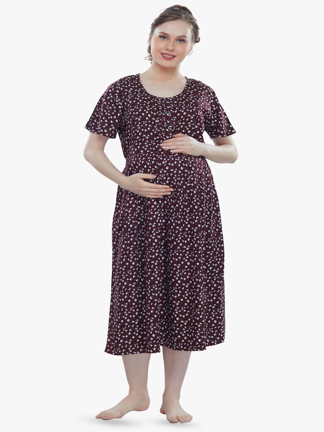 QUIRA Women Maternity Printed Nightdress