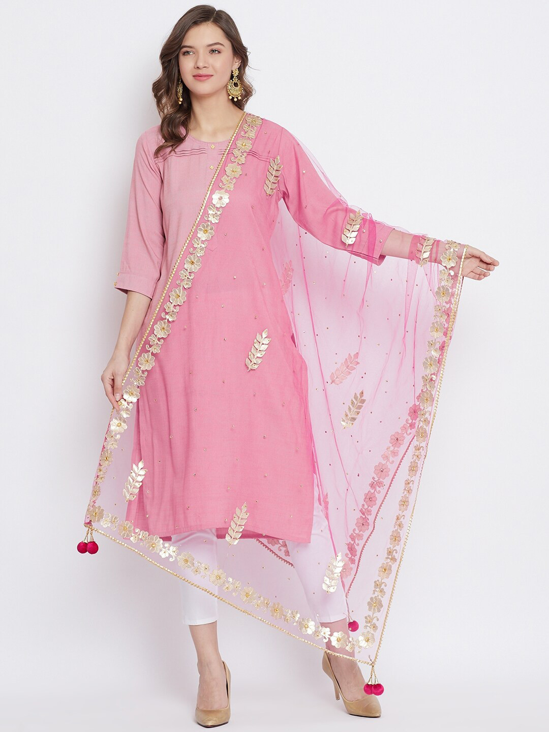 Clora Creation Embroidered Dupatta with Gotta Patti