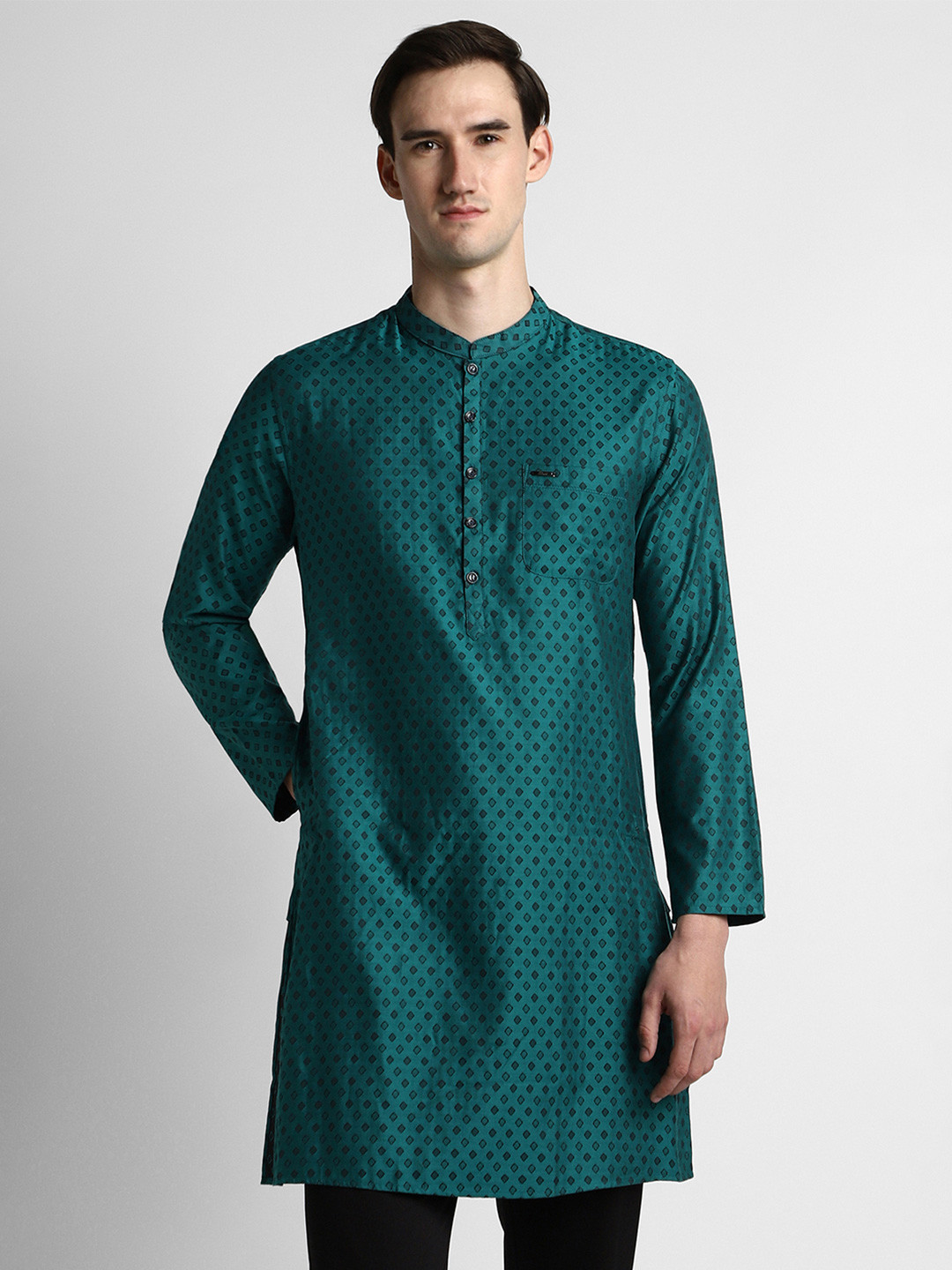 Peter England Printed Mandarin Collar Long Sleeves Straight Kurta