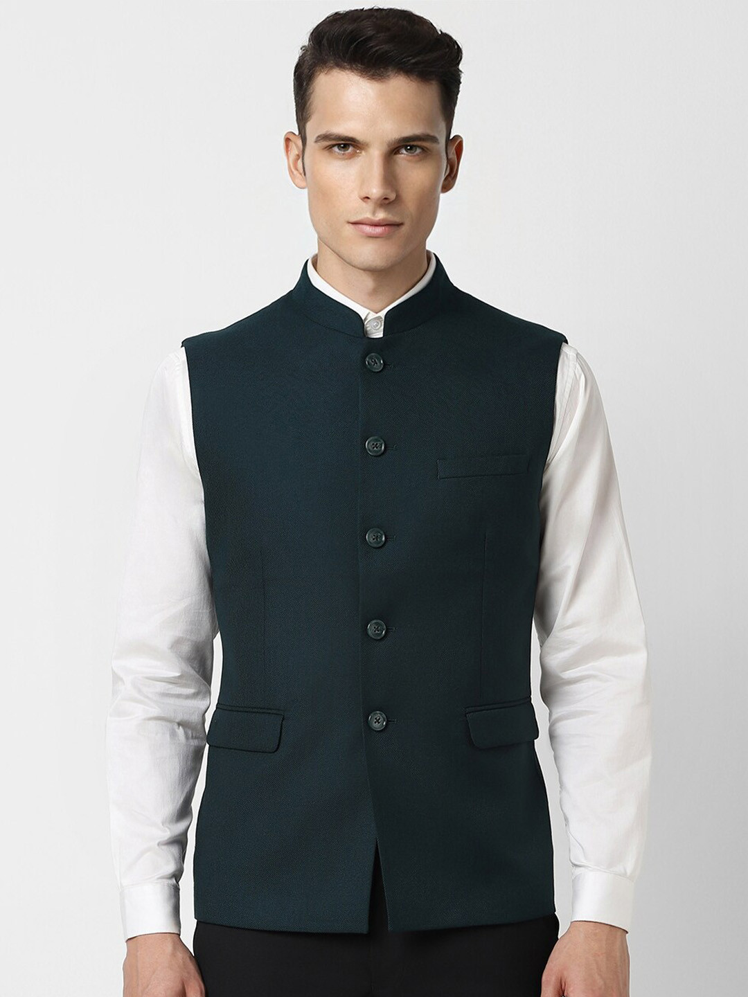 Van Heusen Textured Woven Design Nehru Jacket