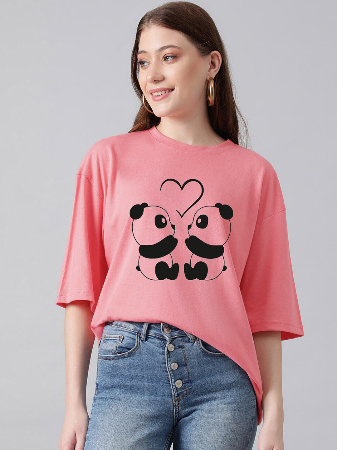 Kotty Graphic Printed Drop Shoulder Sleeves Oversized T-shirt