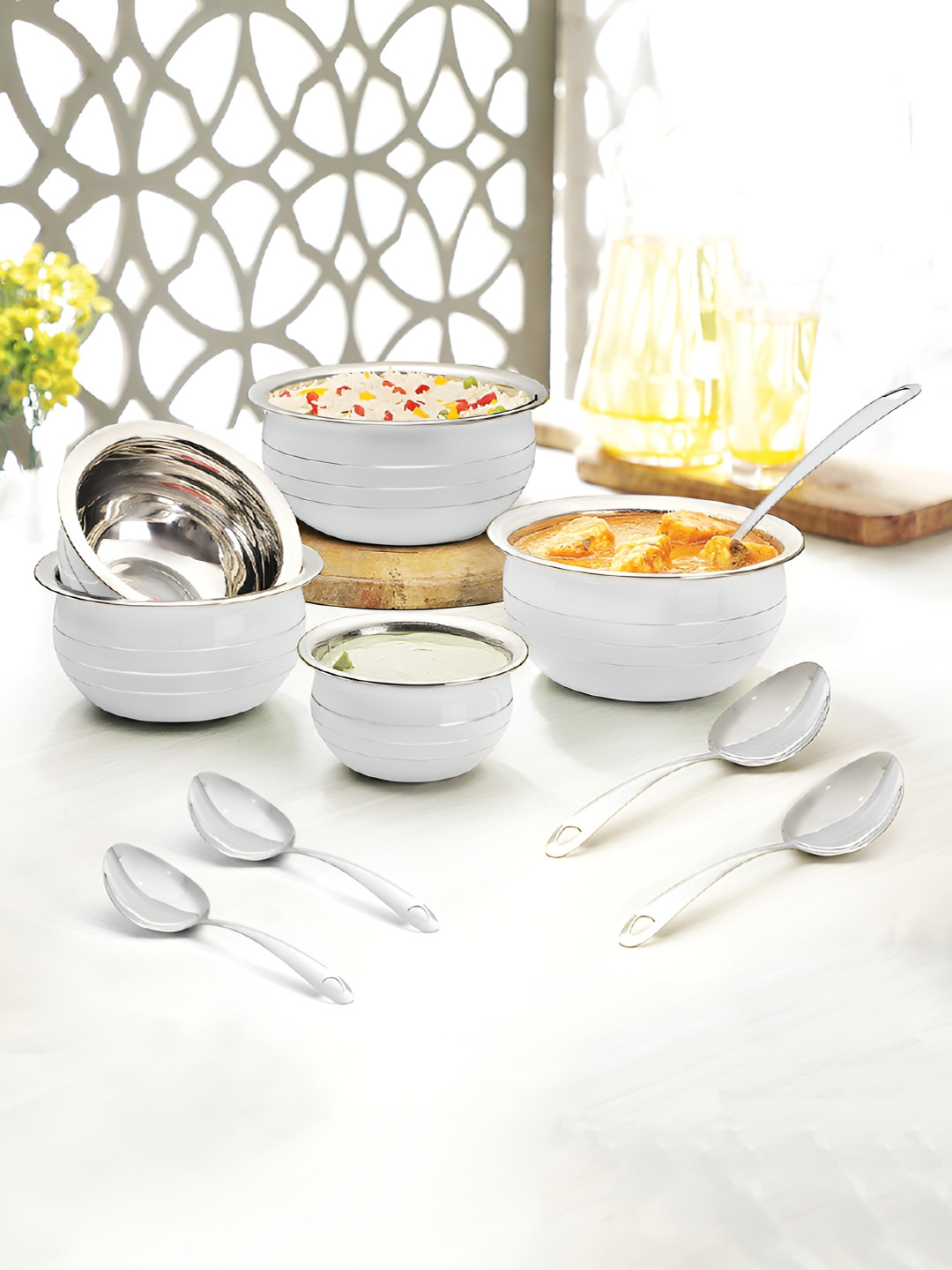 Classic Essentials Set of 5 Stainless Steel Grey Induction Base Serving Handi with Lid