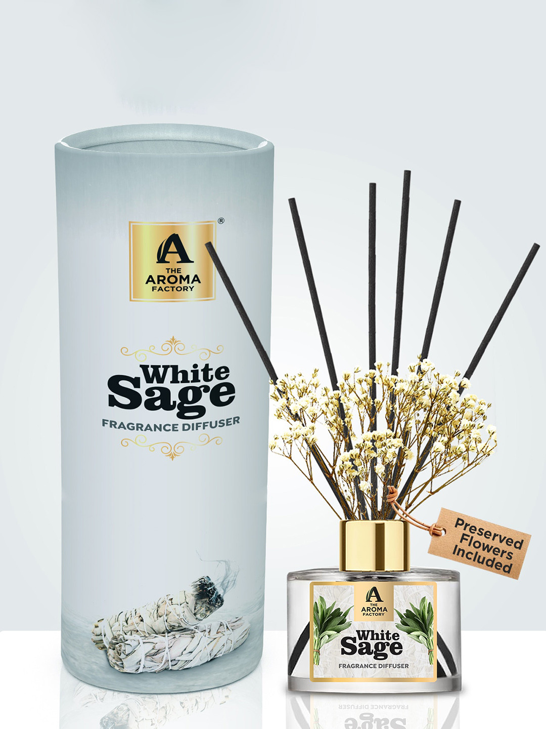 The Aroma Factory Transparent White Sage Reed Diffuser