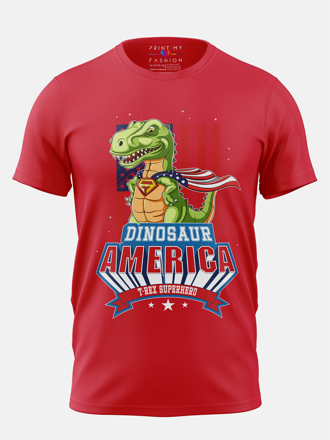 Print My Fashion Boys Super T-Rex Printed Cotton Casual T-shirt