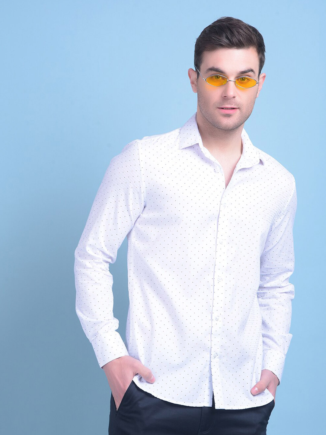Crimsoune Club Classic Slim Fit Polka Dot Printed Casual Shirt