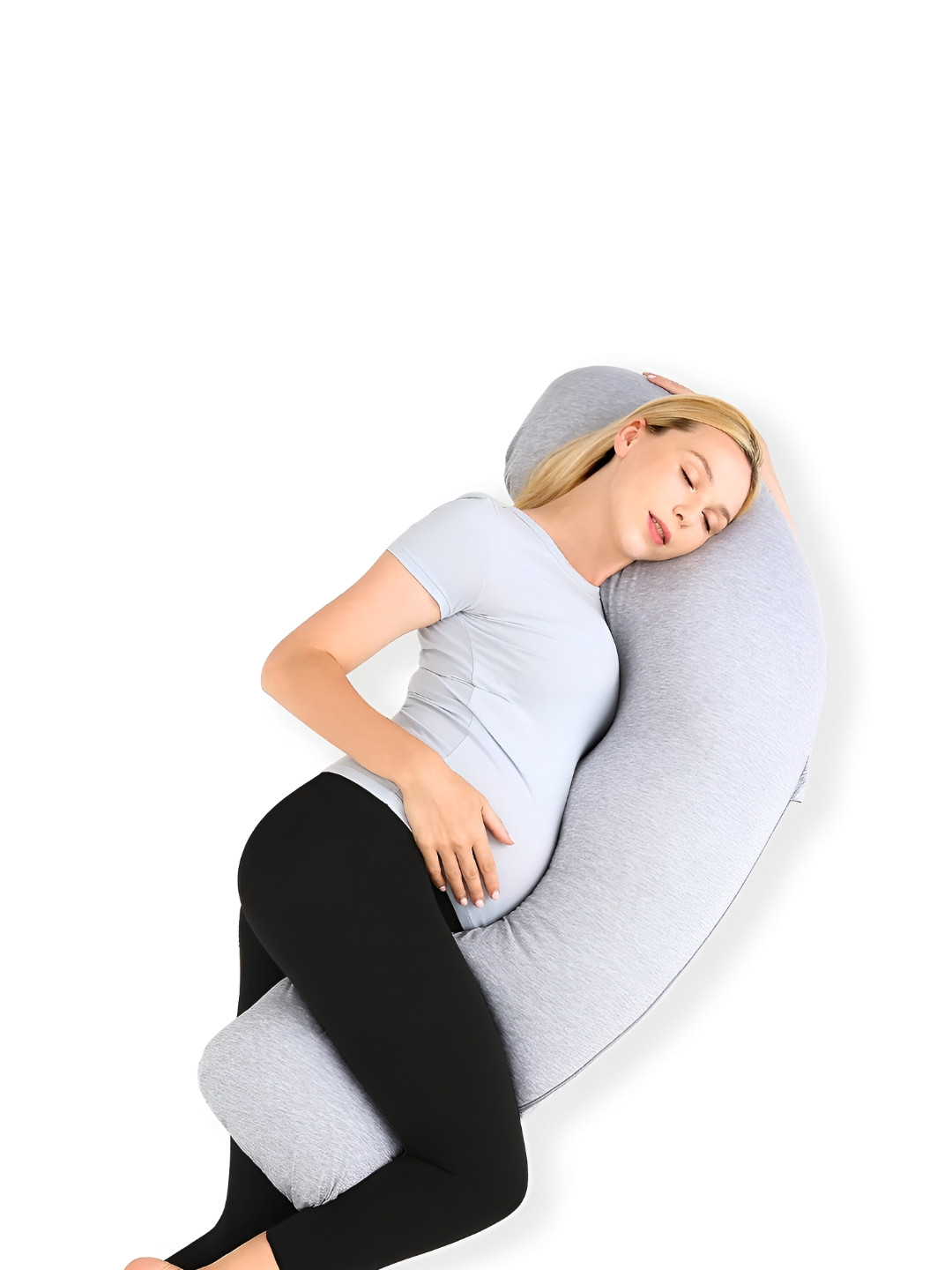 Pum Pum Hollow Fiber Grey Solid Faux Velvet Ultra Soft Fibre Maternity Pillow-17.8 x 71.1 x 101.6 cm