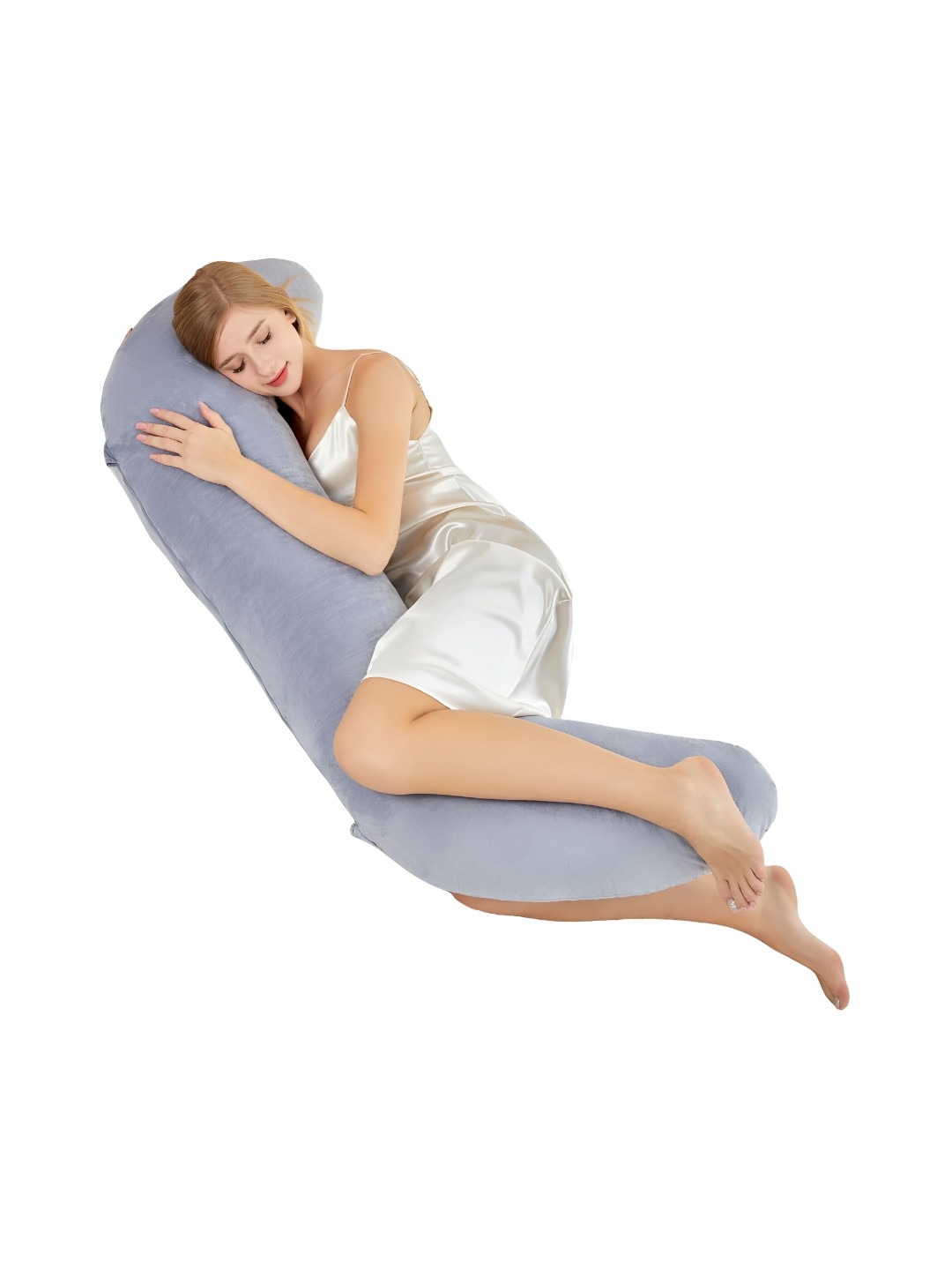 Pum Pum Hollow Fiber Grey Solid Faux Velvet Ultra Soft Fibre Maternity Pillow-20 x 43 x 119 cm