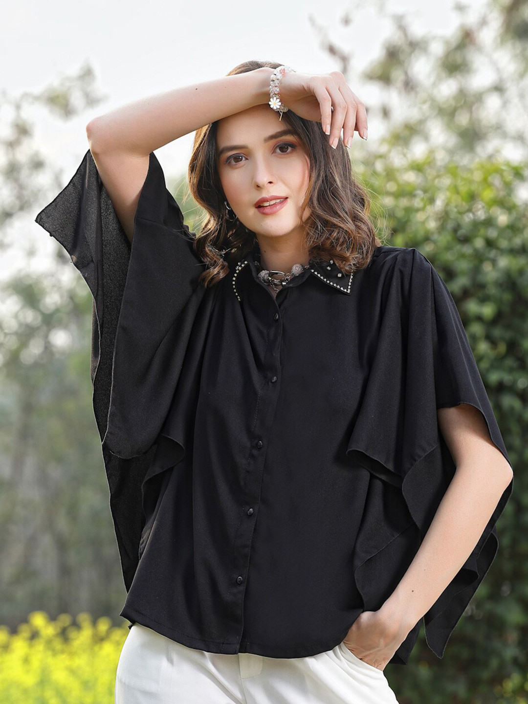 plusS Shirt Collar Stone Works Shirt Style Top