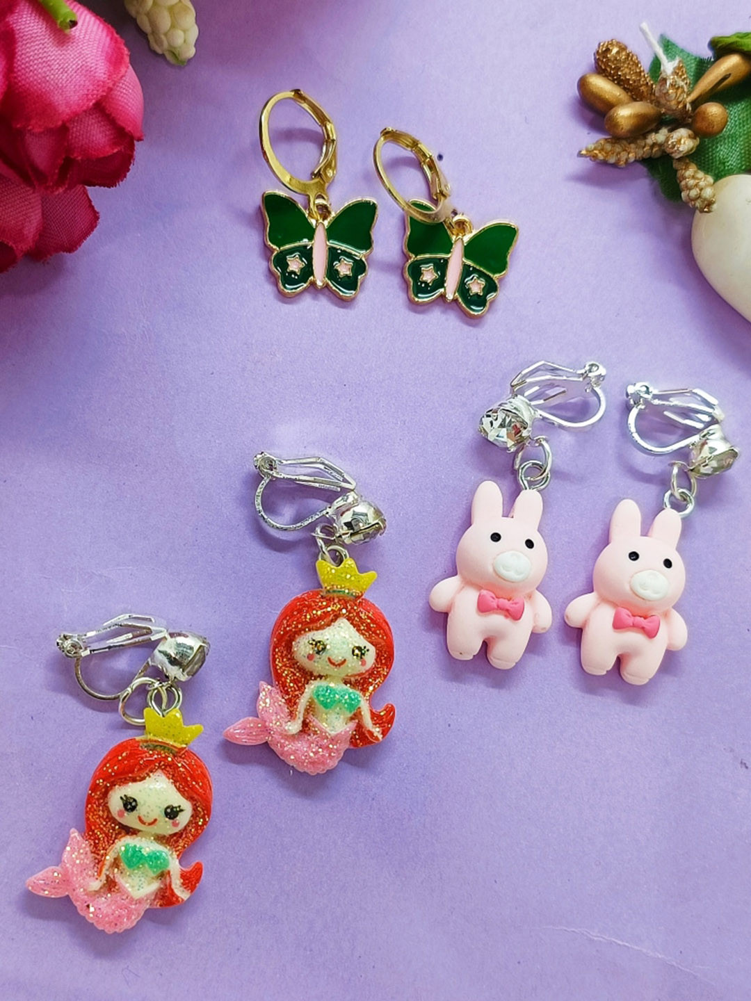 FEMMIBELLA Set Of 3 Quirky Hoop Earrings