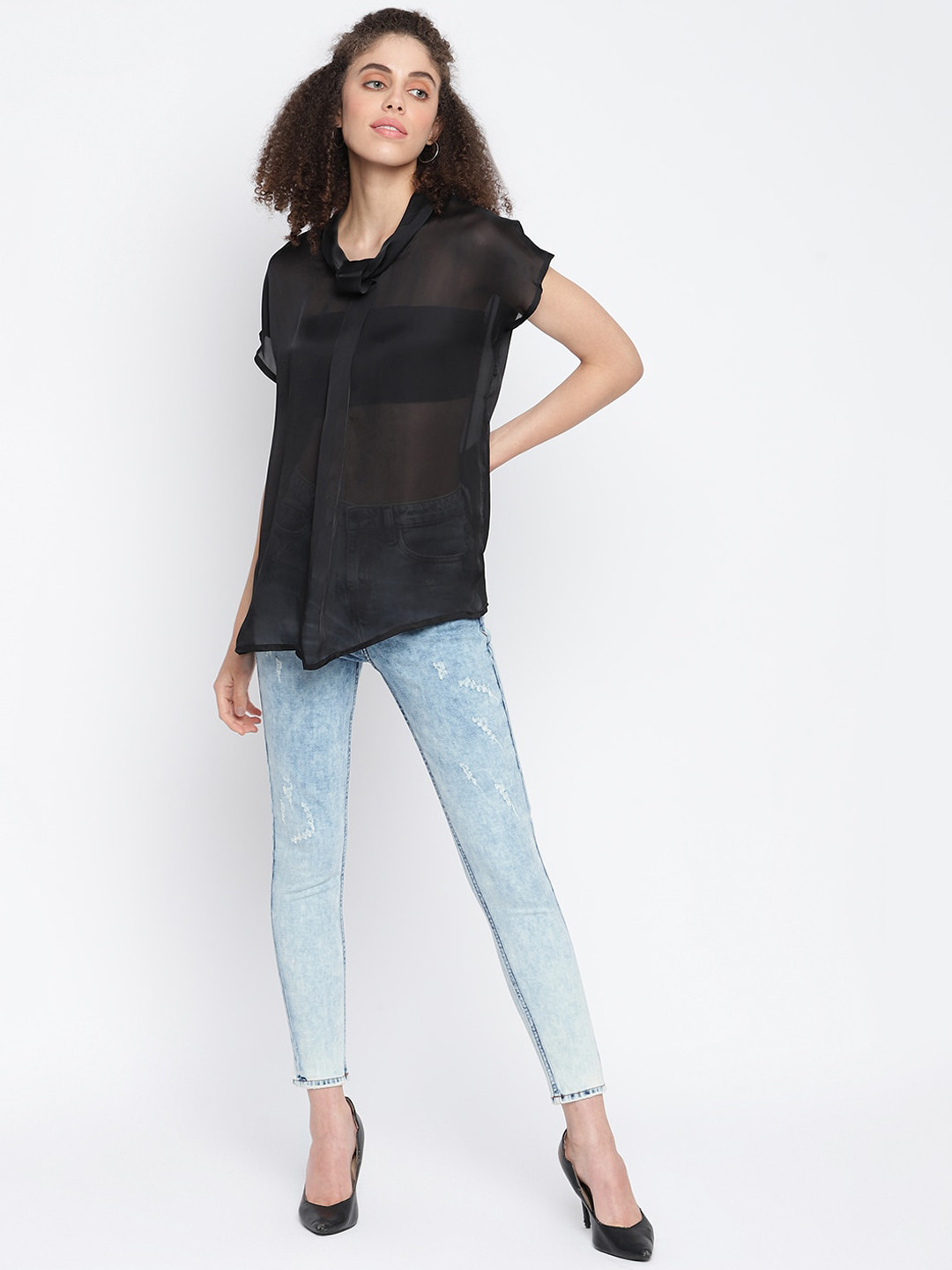 TALES & STORIES Women Skinny Fit Low Distress Heavy Fade Stretchable Denim Jeans