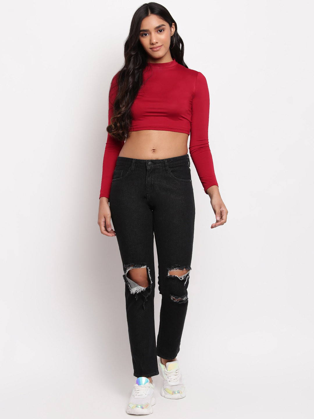 TALES & STORIES Women Mid-Rise Dark Shade Highly Distressed Stretchable Denim Jeans
