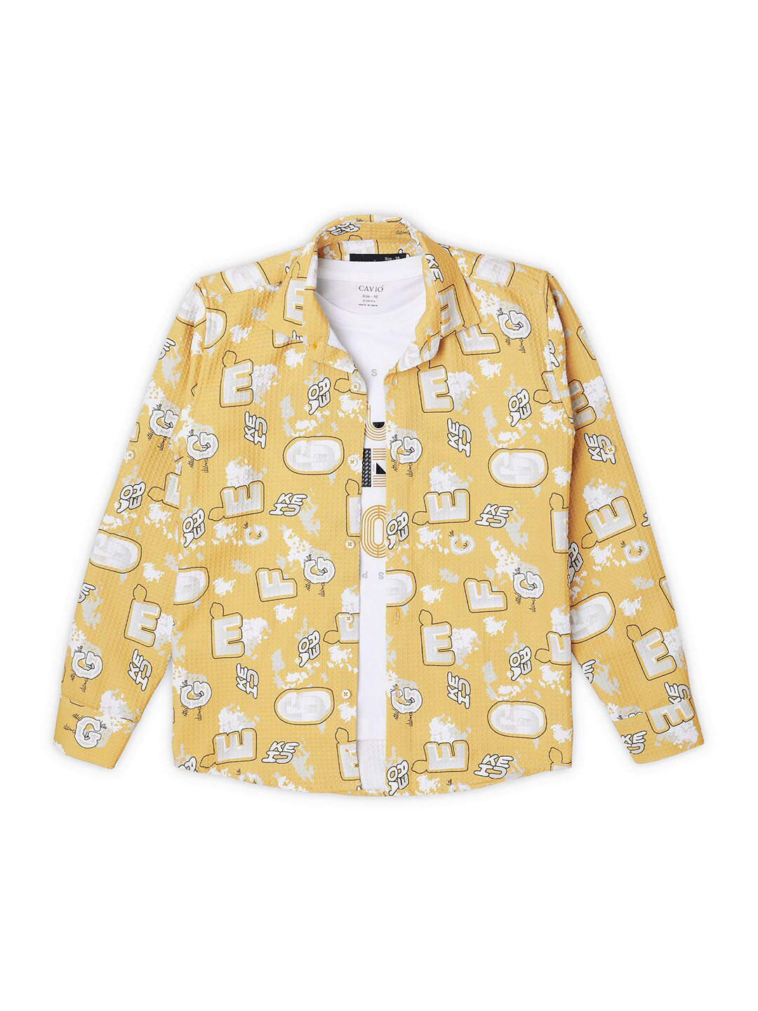 CAVIO Boys Standard Conversational Printed Pure Cotton Shirt With T-Shirt