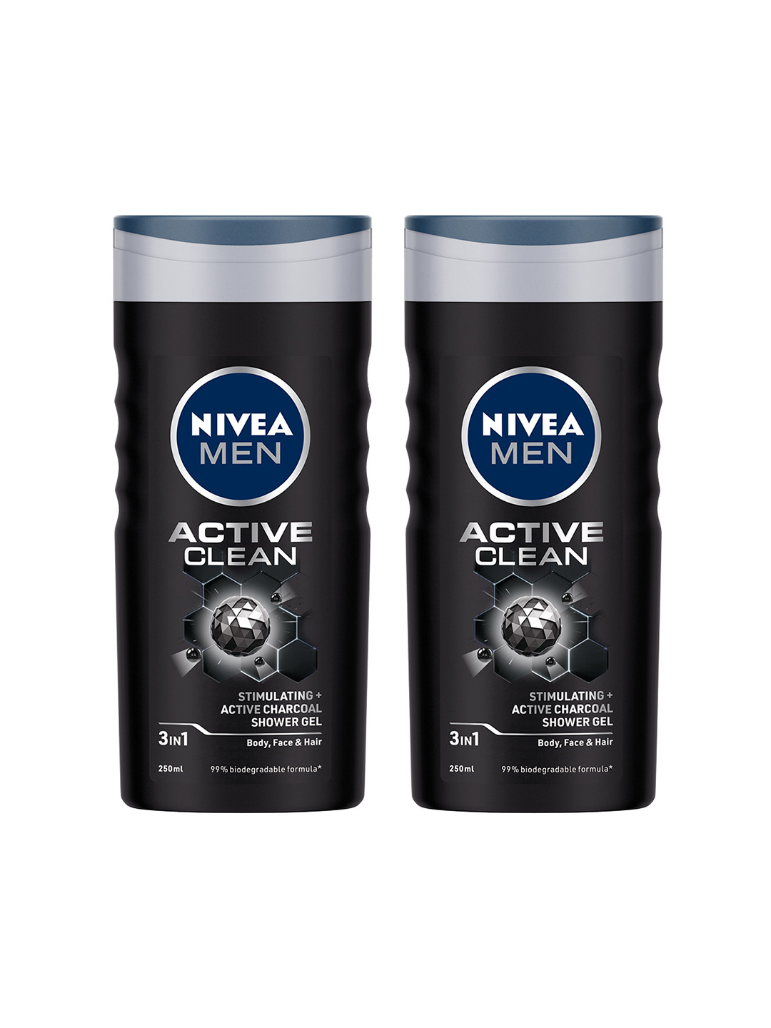 Nivea Men Pack of 2 Active Clean with Charcoal Shower Gel - 250ml Each