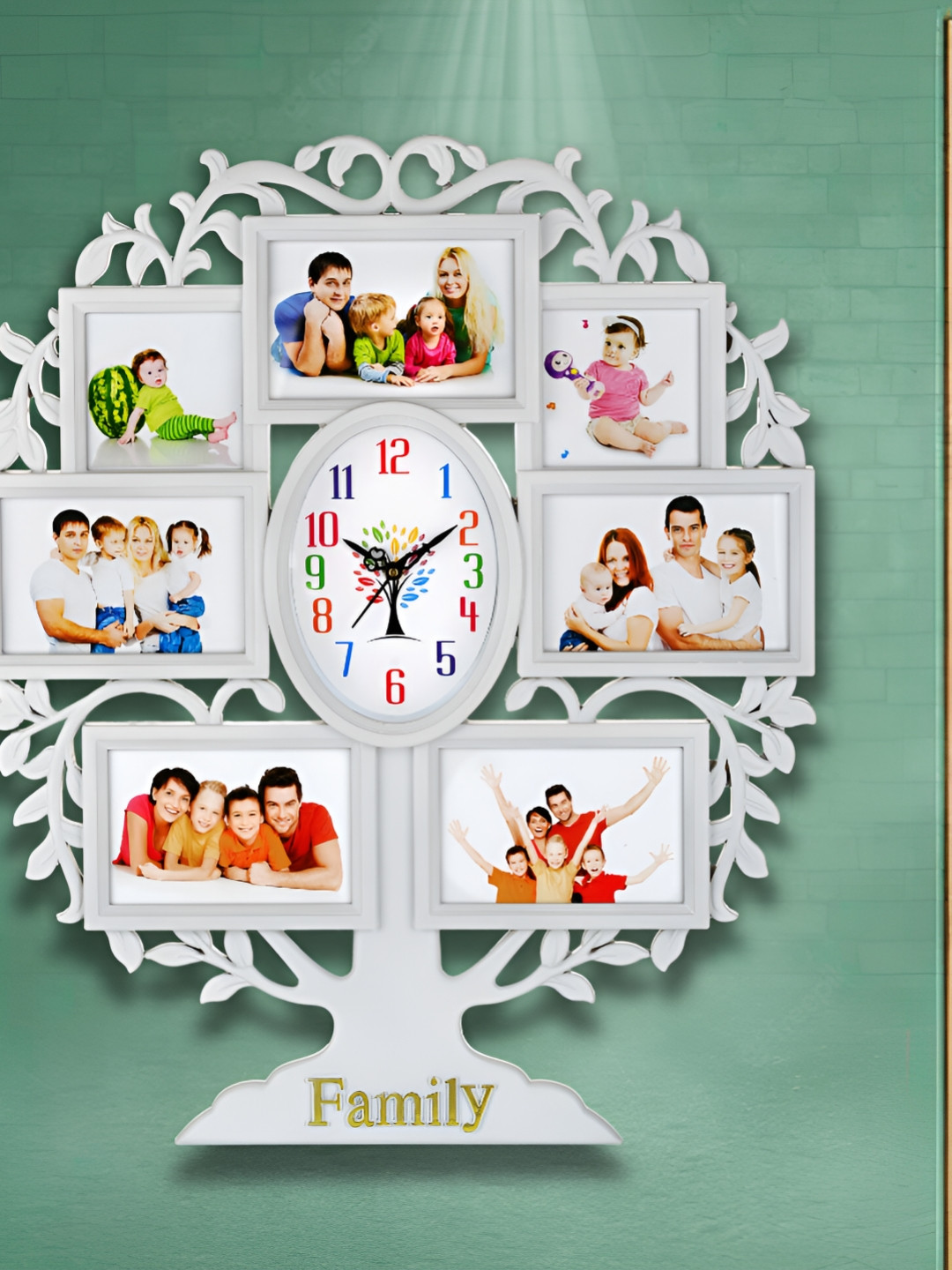 Attractionz Acrylic Large Display Tree Battery Analogue Photo Frame Wall Clock