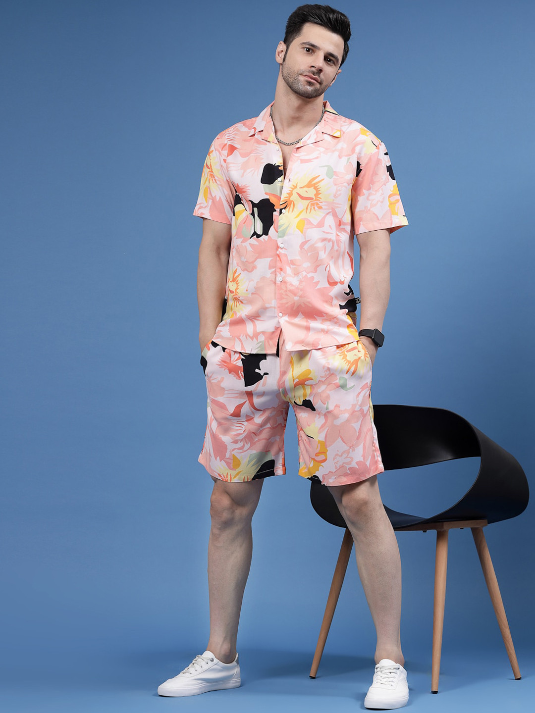 Rigo Floral Printed Lapel Collar Shirt & Shorts Co Ord Set