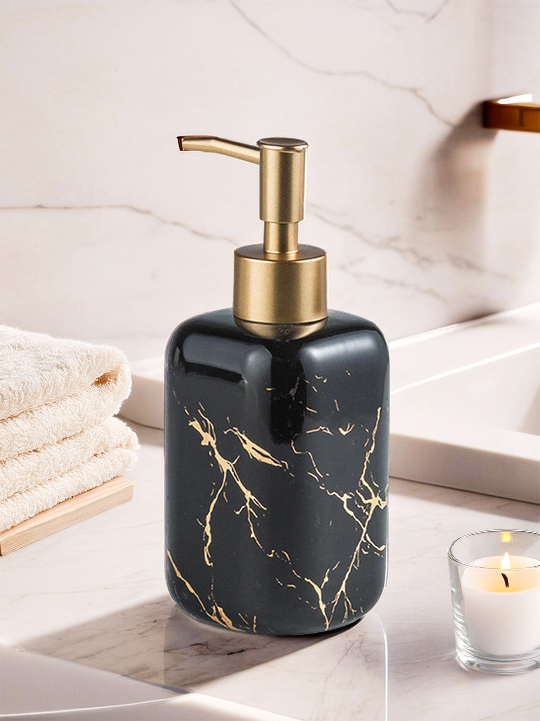 The Better Home Black Ceramic Soap Dispenser Bottle 300 ml