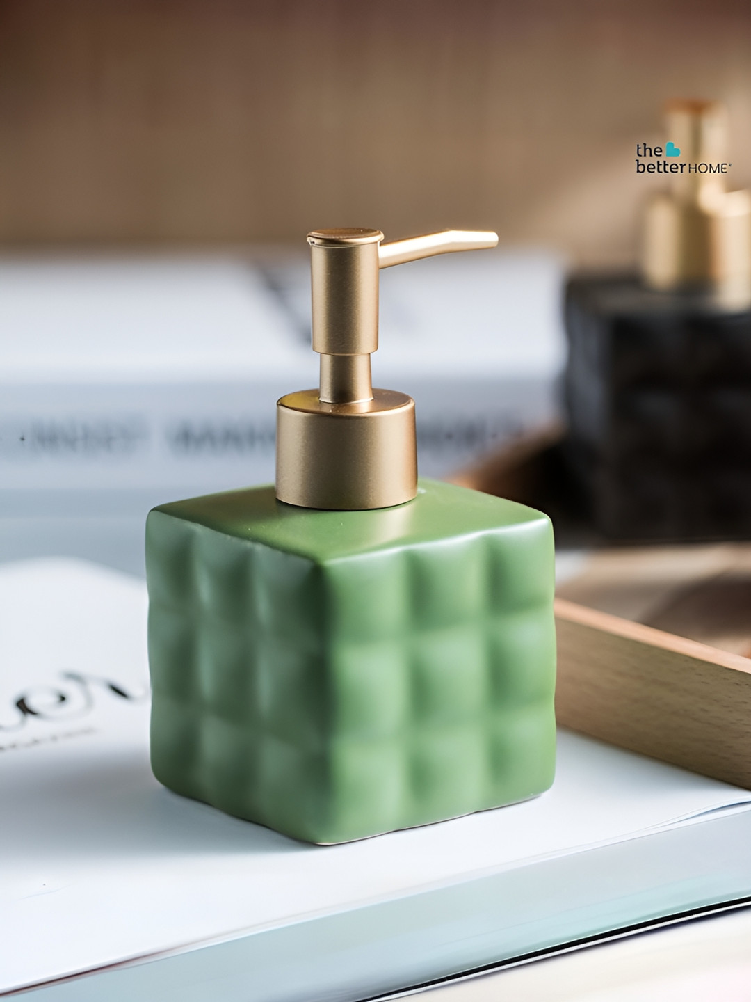 The Better Home Green Geometric Glossy Soap Dispenser Bottle 220 ml