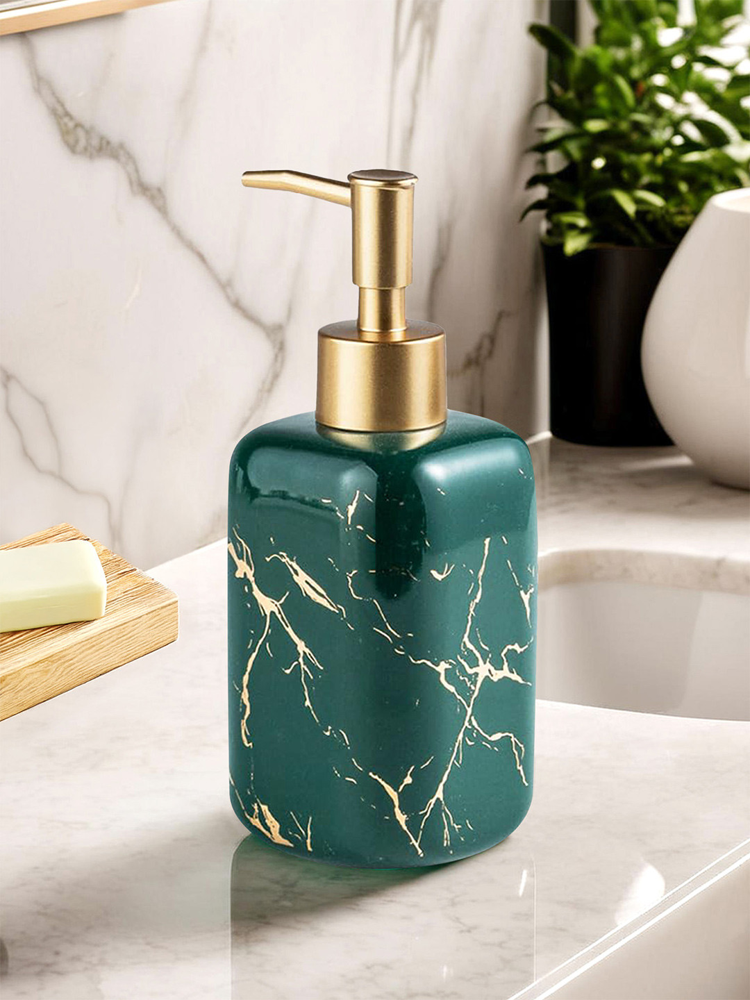 The Better Home Green Textured Glossy Soap Dispenser Bottle 300 ml