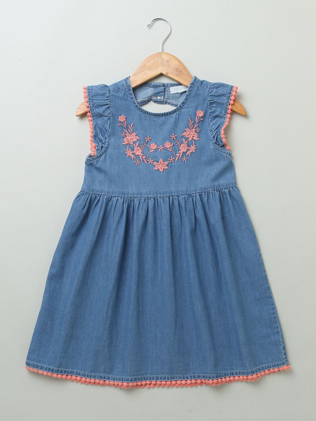 Sweetlime By AS Round Neck Cotton Denim Fit & Flare Dress