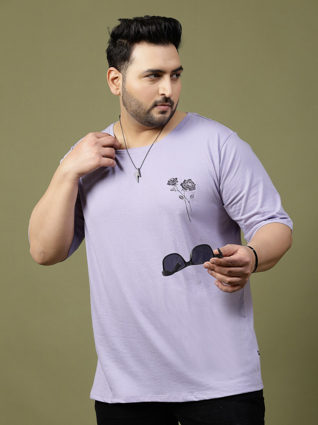 Purple Typography Printed Round Neck T-shirt