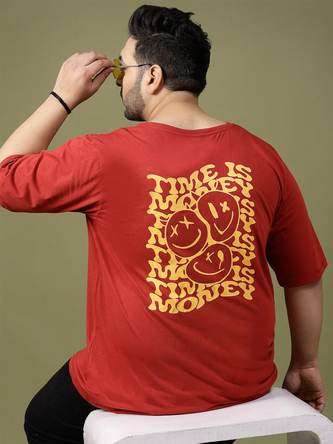 Maroon Typography Printed Round Neck T-shirt