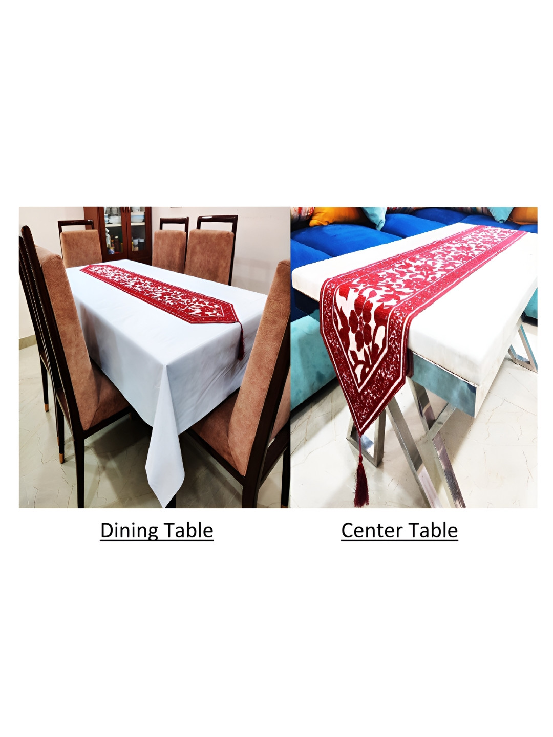 GROKI Maroon 2 Pcs Floral Printed Durable Dining & Centre Table Runner