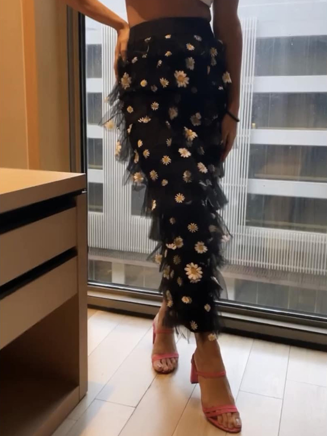 Lea Clothing Co. Embroidered Sequinned Tiered Maxi Skirts