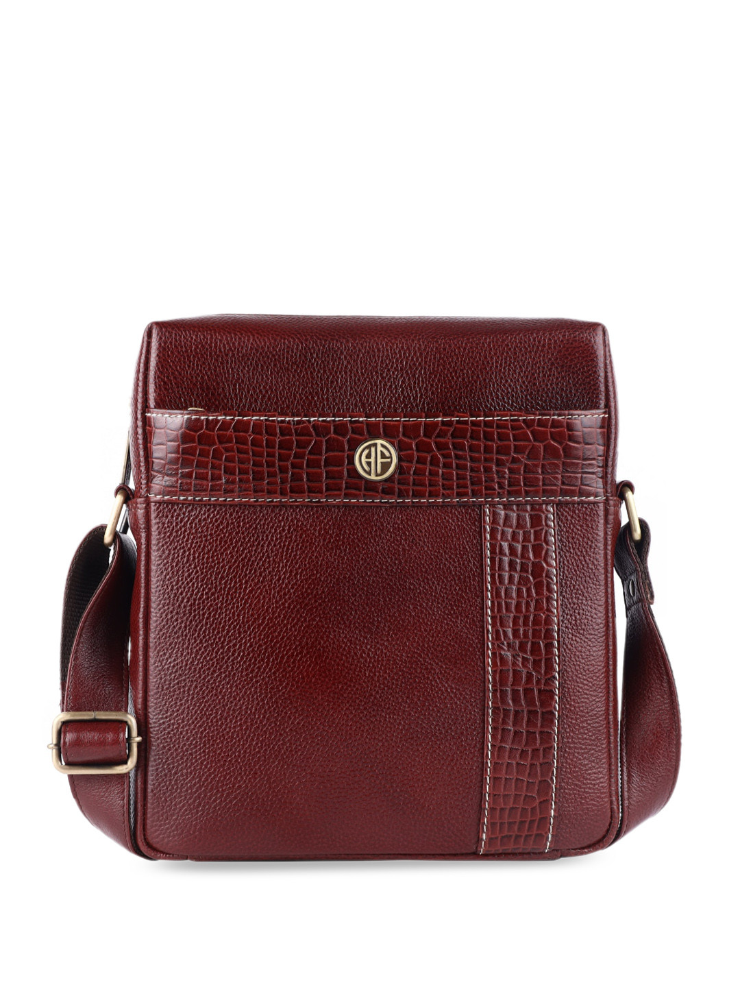 HAMMONDS FLYCATCHER Textured Leather Structured Sling Bag with Cut Work