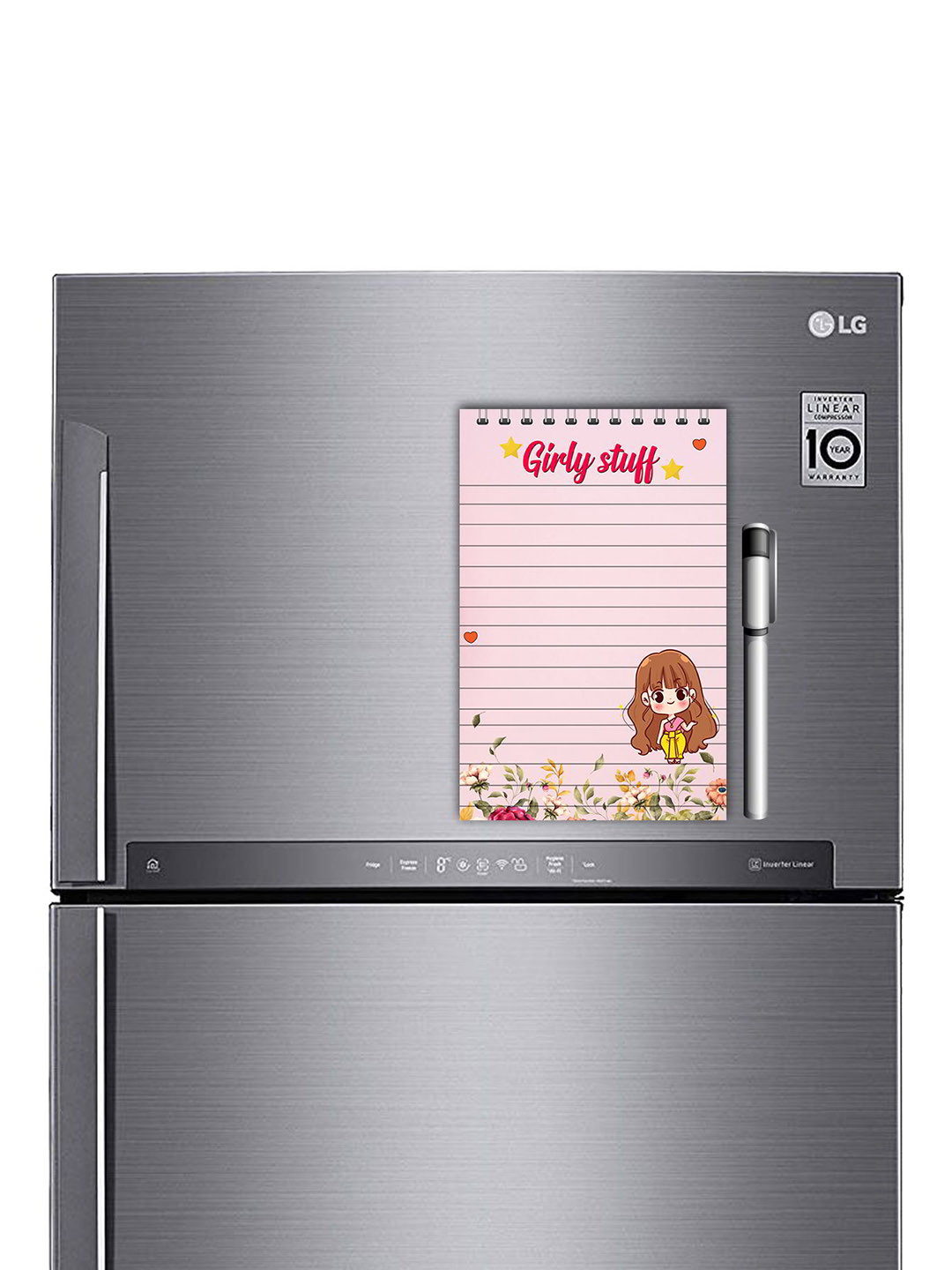 ARTBUG Pink & Brown Printed Decorative Fridge Magnet Notepad With Marker