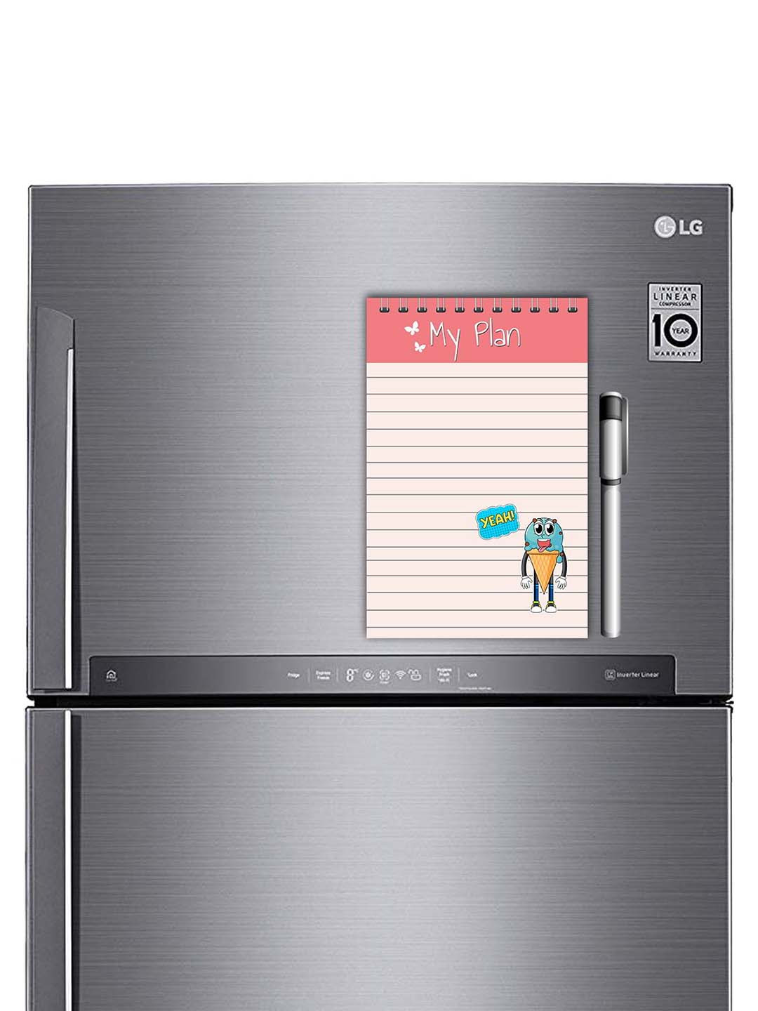 ARTBUG Off White & Pink Printed Decorative Fridge Magnet Notepad With Marker