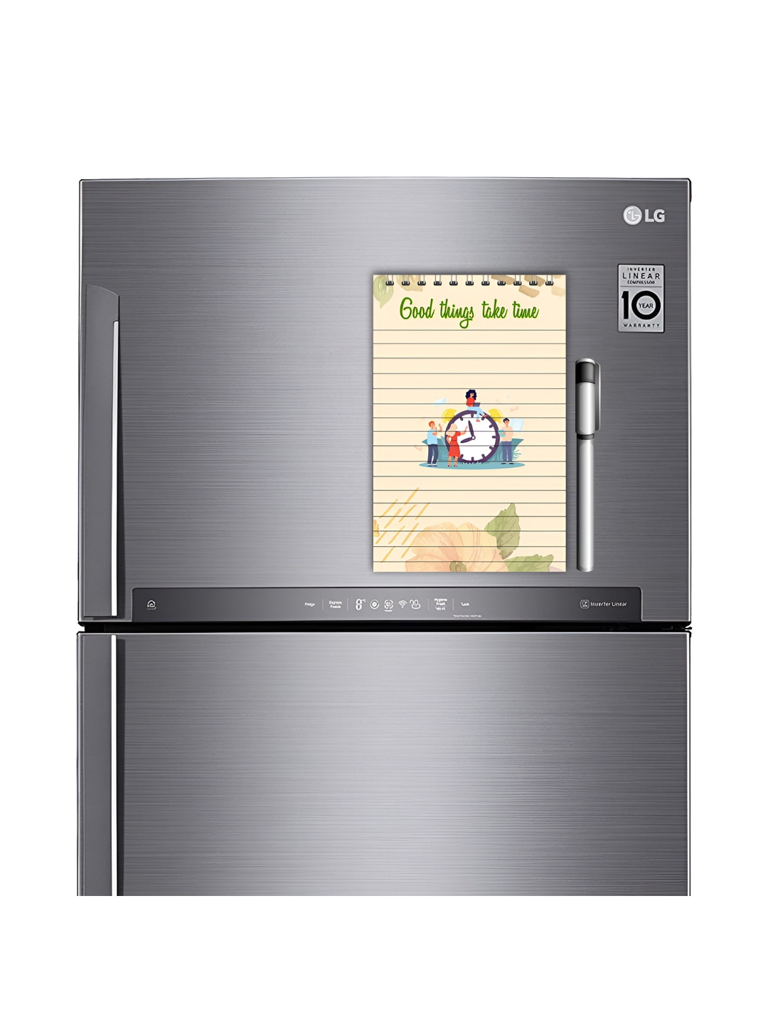 ARTBUG Beige & Green Printed Decorative Fridge Magnet Notepad With Marker