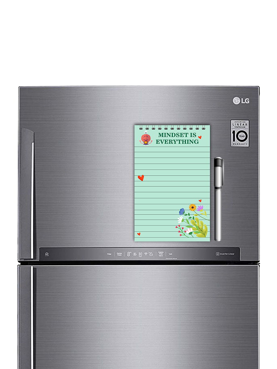 ARTBUG Green & White Printed Decorative Fridge Magnet Notepad With Marker