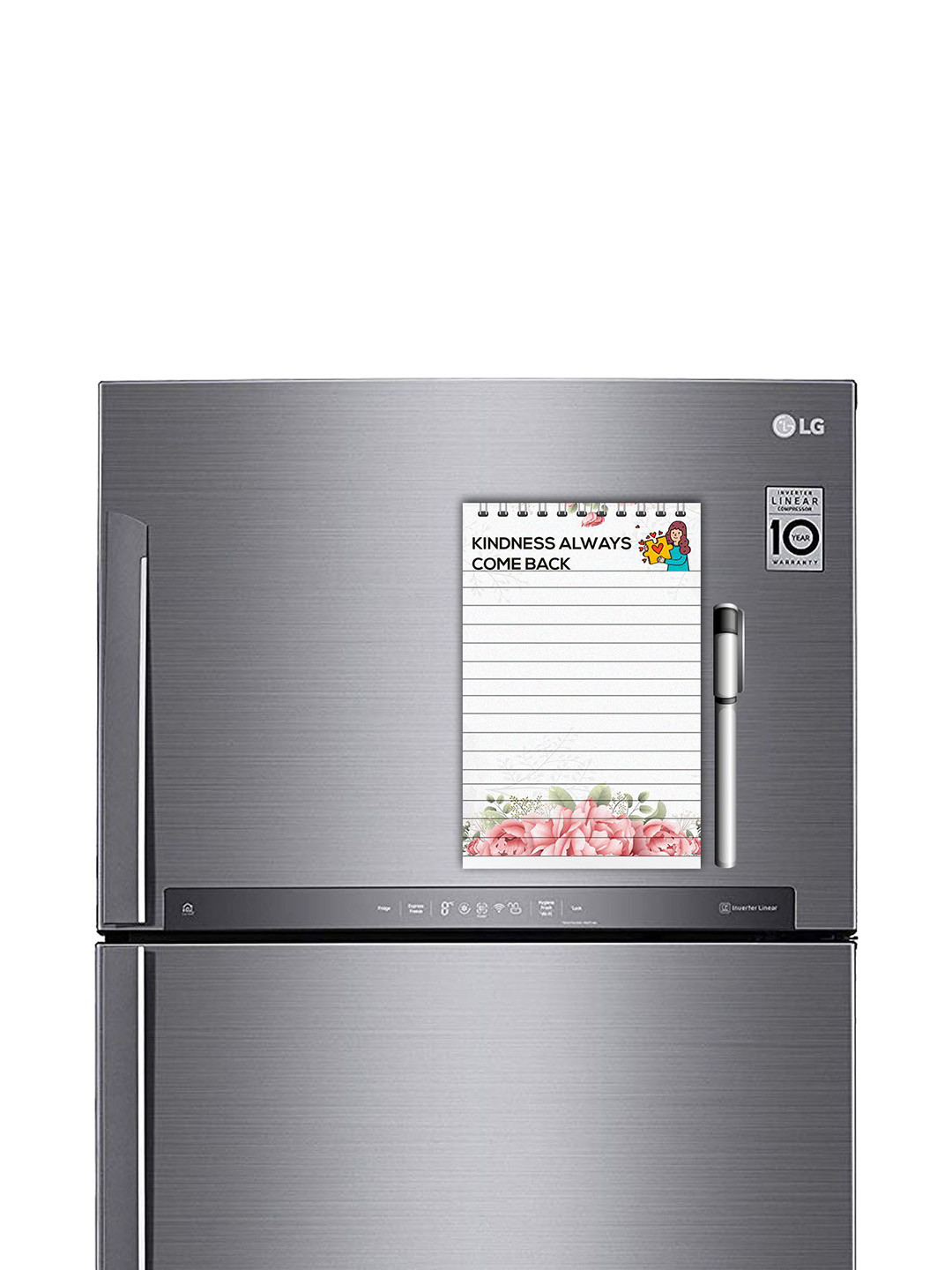 ARTBUG White & Pink Printed Decorative Fridge Magnet Notepad With Marker