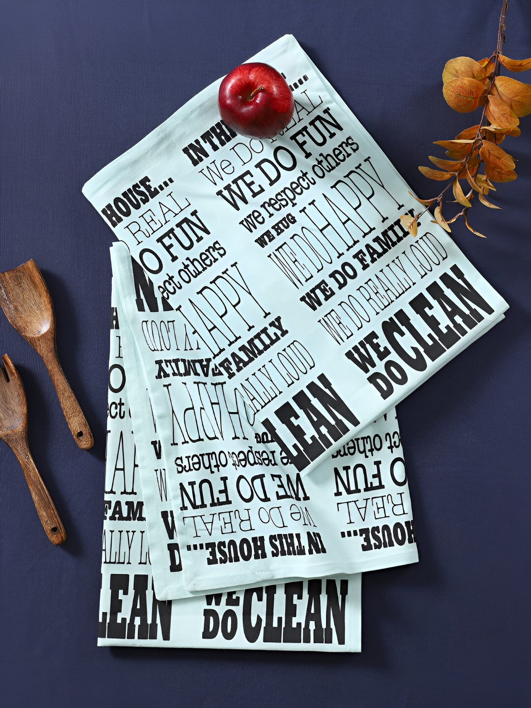 Ratan Cart 3-pcs Blue Printed Cotton Kitchen Towels